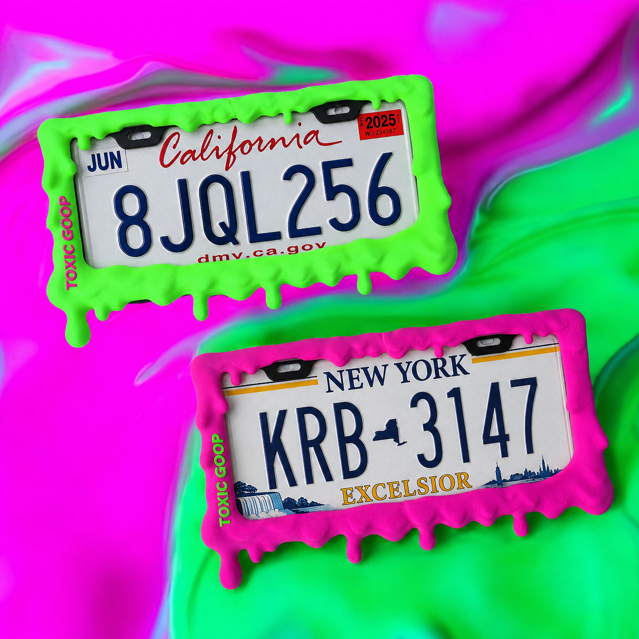 Toxic Goop License Plate Frame | 3D Dripping Slime Car Accessory